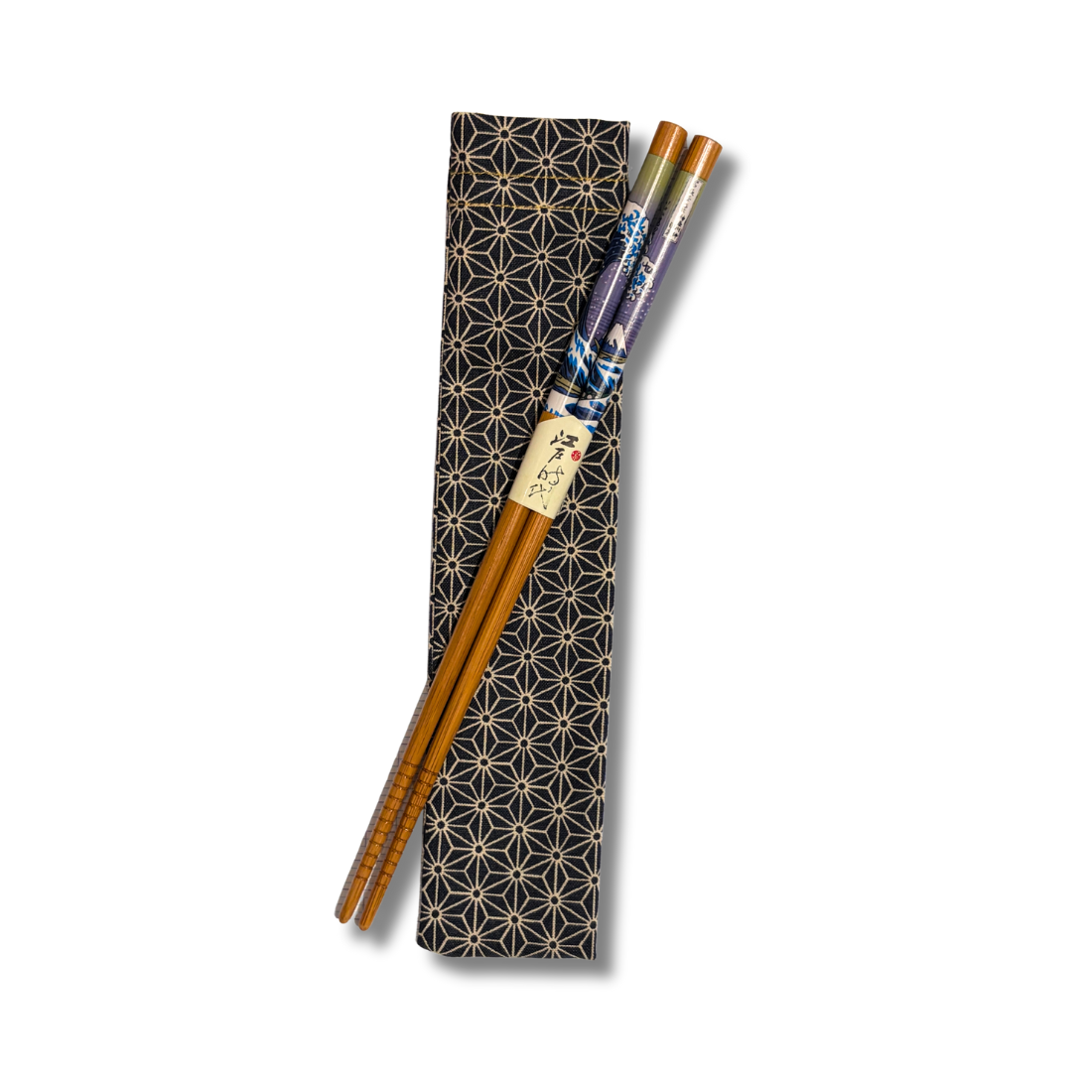 Étui pour éventail en tissu japonais - Asanoha bleu