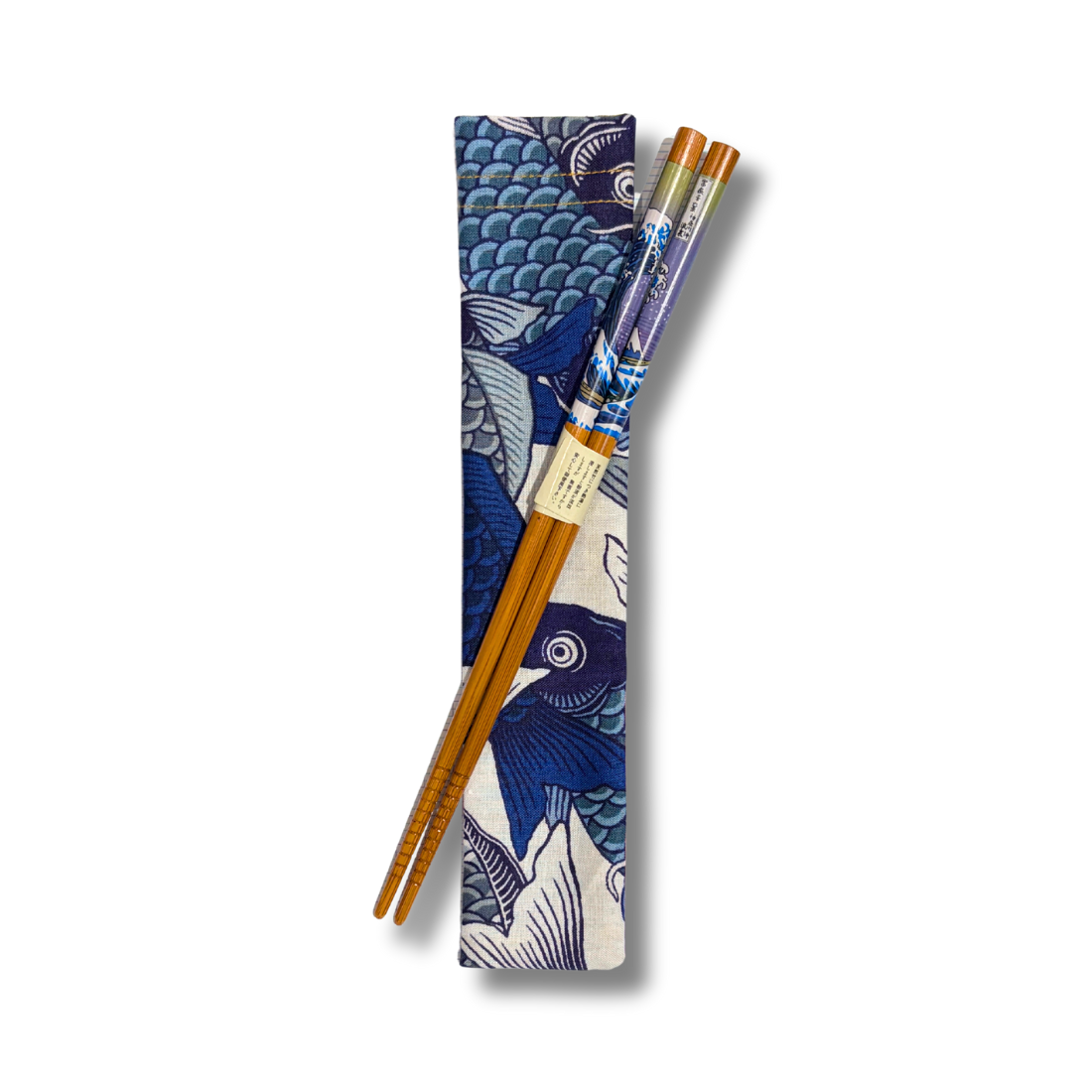 Étui pour éventail en tissu japonais - Sakana bleu