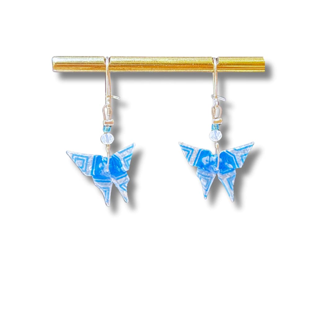Boucles d'oreilles origami - papillon bleu clair