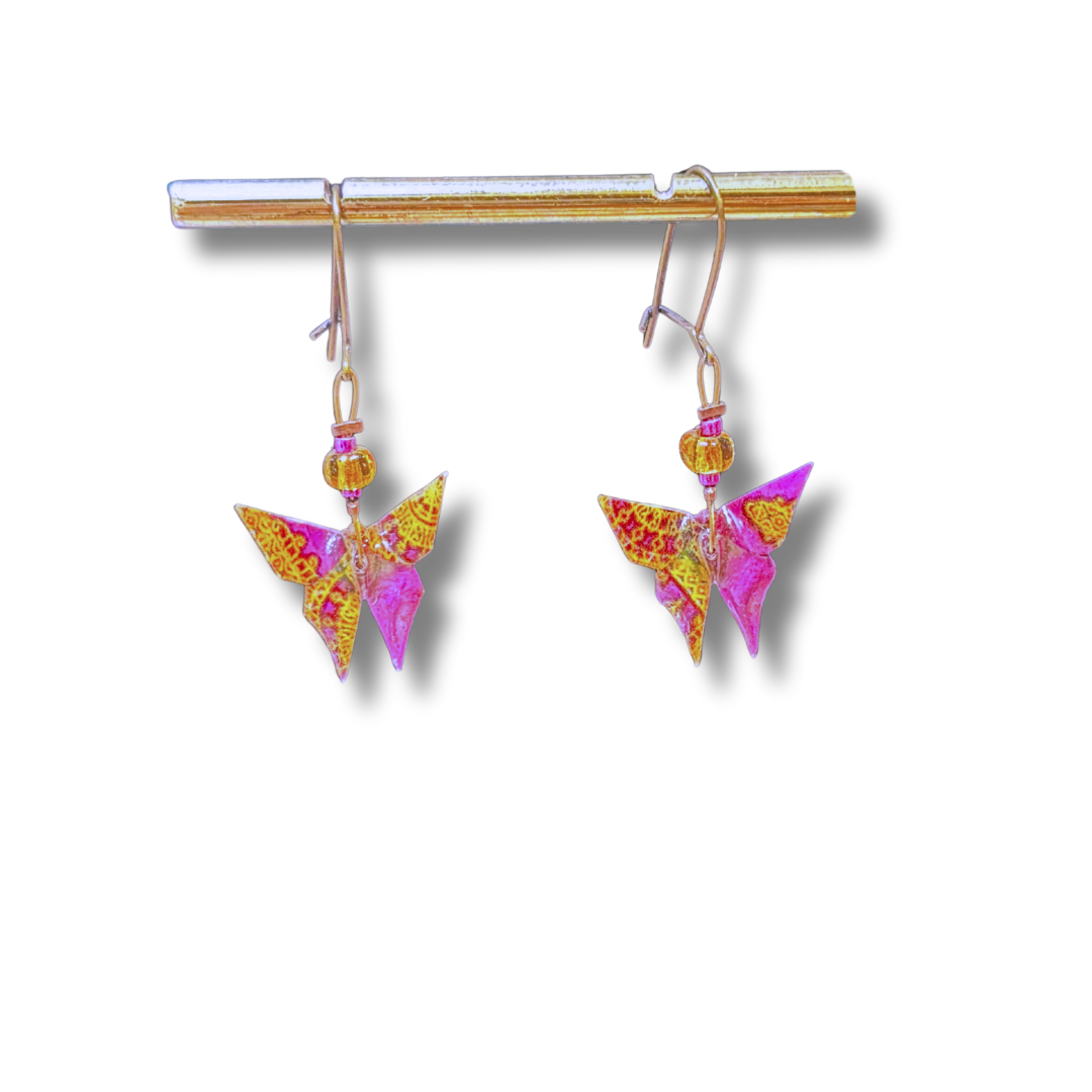 Boucles d'oreilles origami - papillon violet