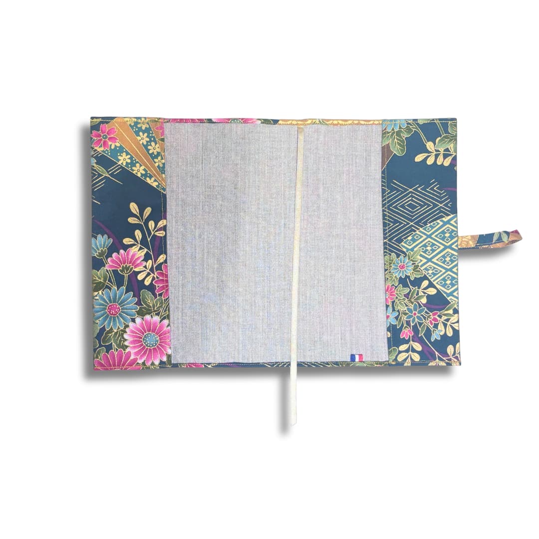 Couvre-livre en tissu japonais - vert fleurs