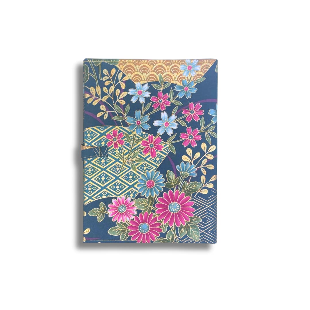 Couvre-livre en tissu japonais - vert fleurs