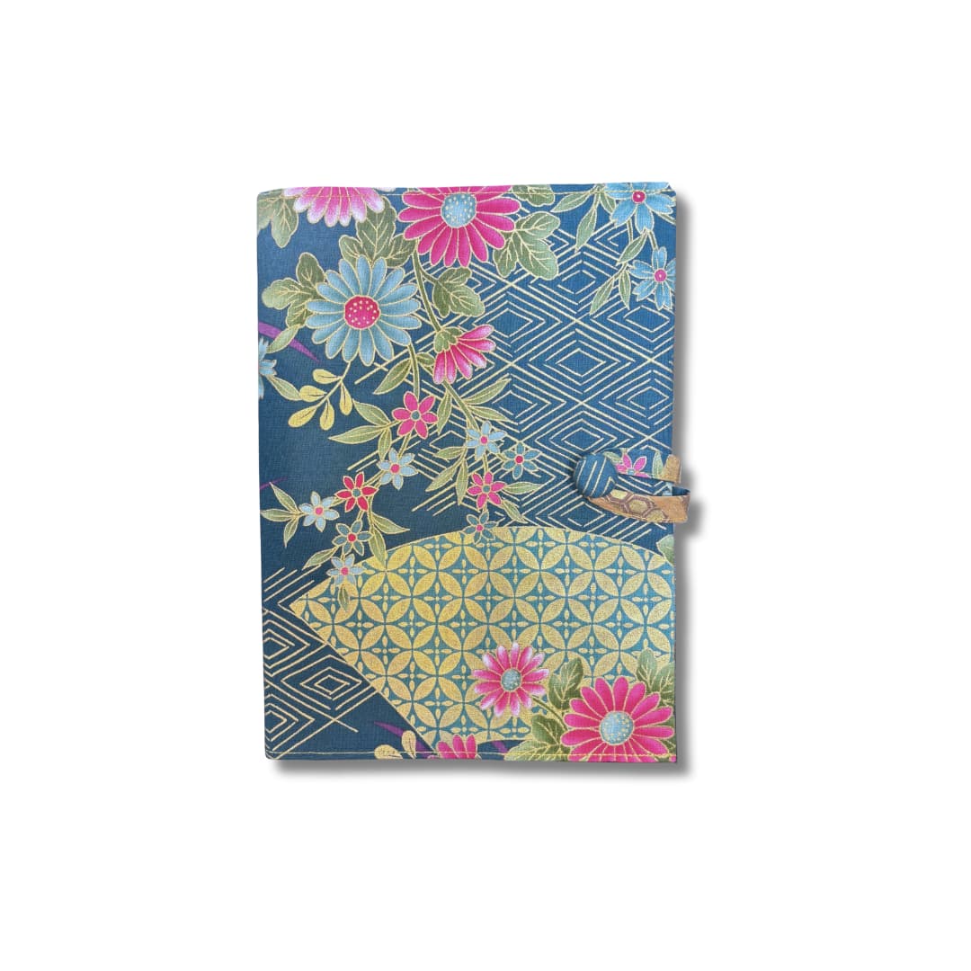 Couvre-livre en tissu japonais - vert fleurs
