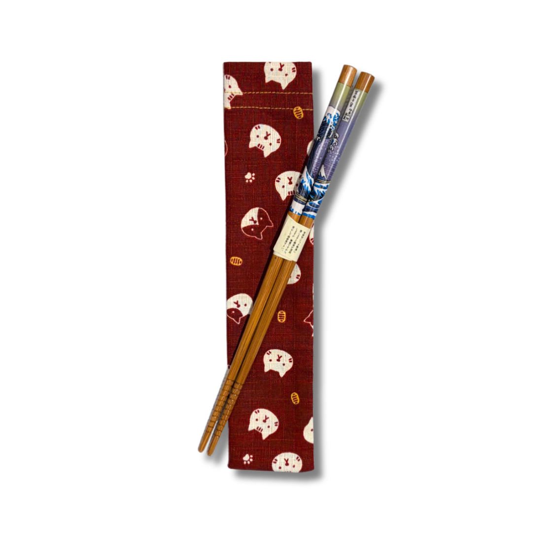 Étui pour éventail en tissu japonais - Chaton rouge