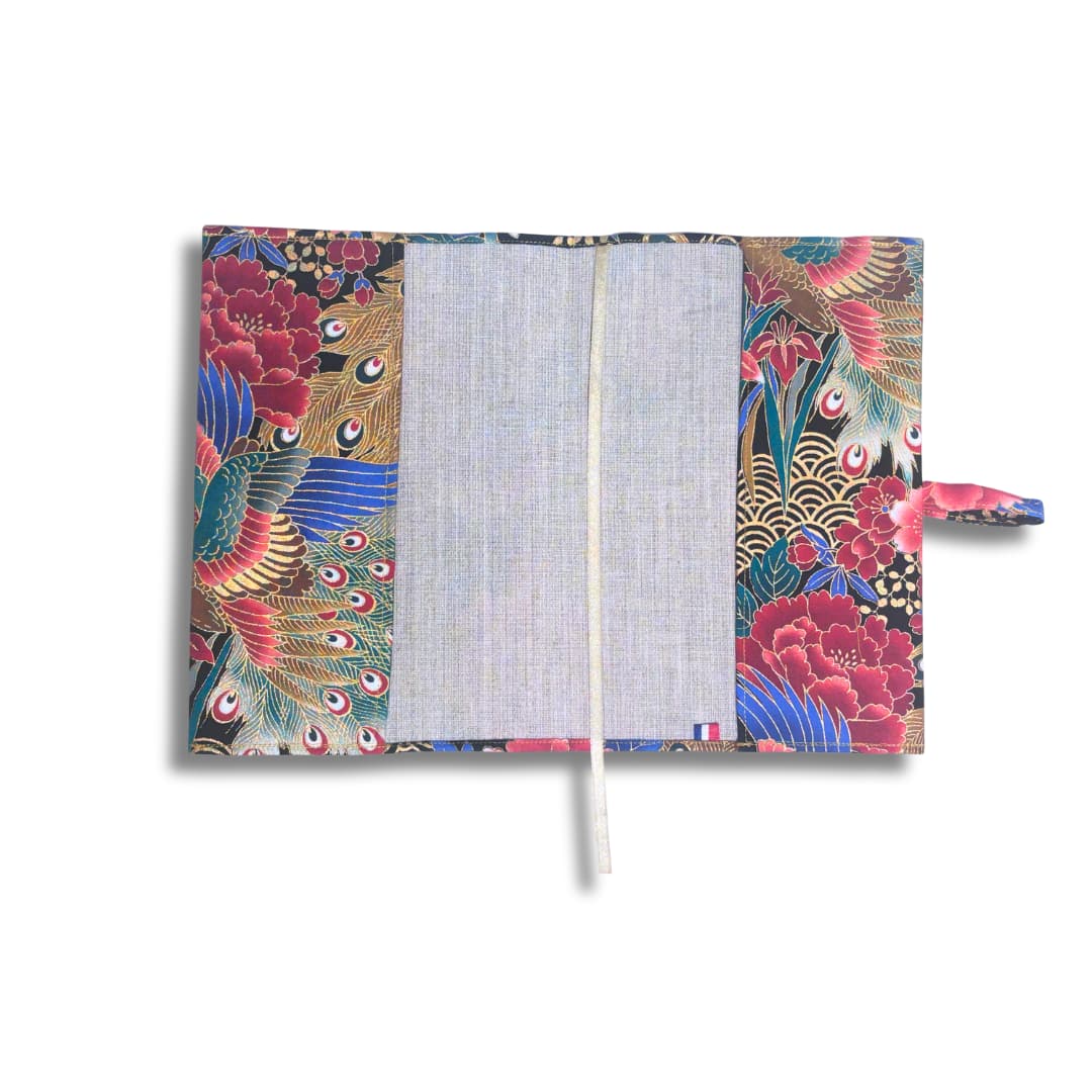 Couvre-livre en tissu japonais - paon