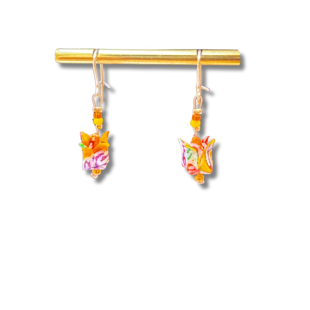 Boucles d'oreilles origami - lotus multicolore
