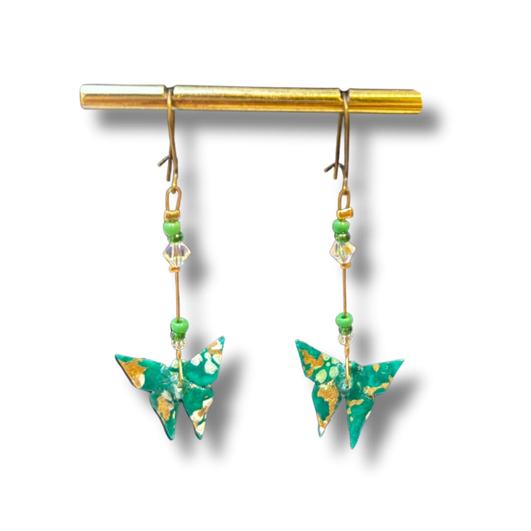 Boucles d'oreilles origami - papillon vert