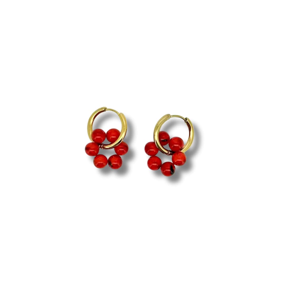 Boucles d'oreilles Mimosa - Howlite coquillage teinté rouge