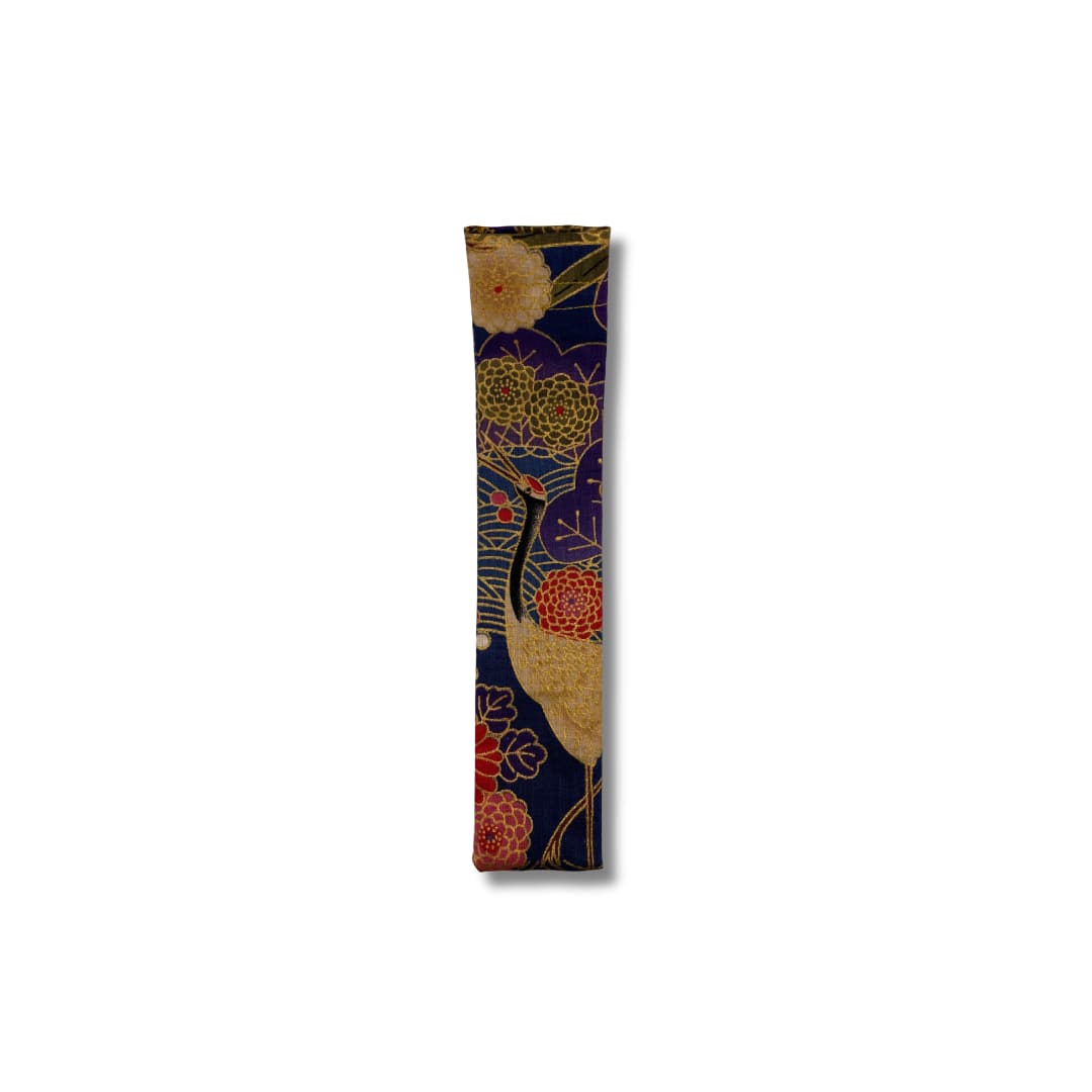 Etui éventail artisanal en tissu japonais - bleu