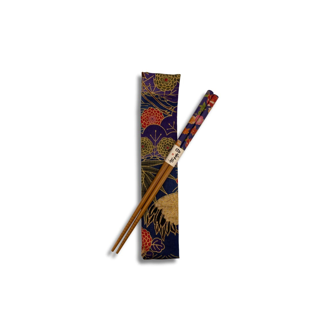 Etui éventail artisanal en tissu japonais - bleu
