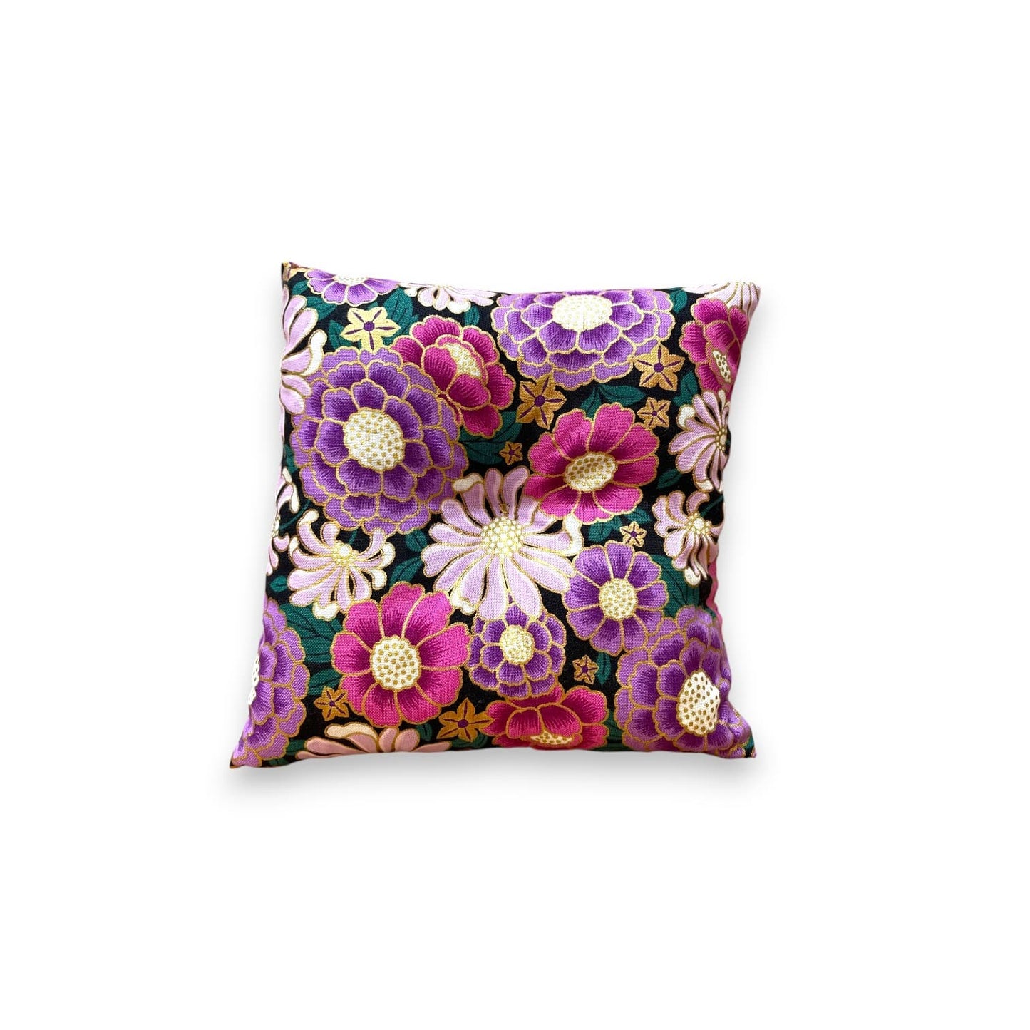 Coussin pour bol chantant – Motif fleurs roses et violettes en tissu traditionnel