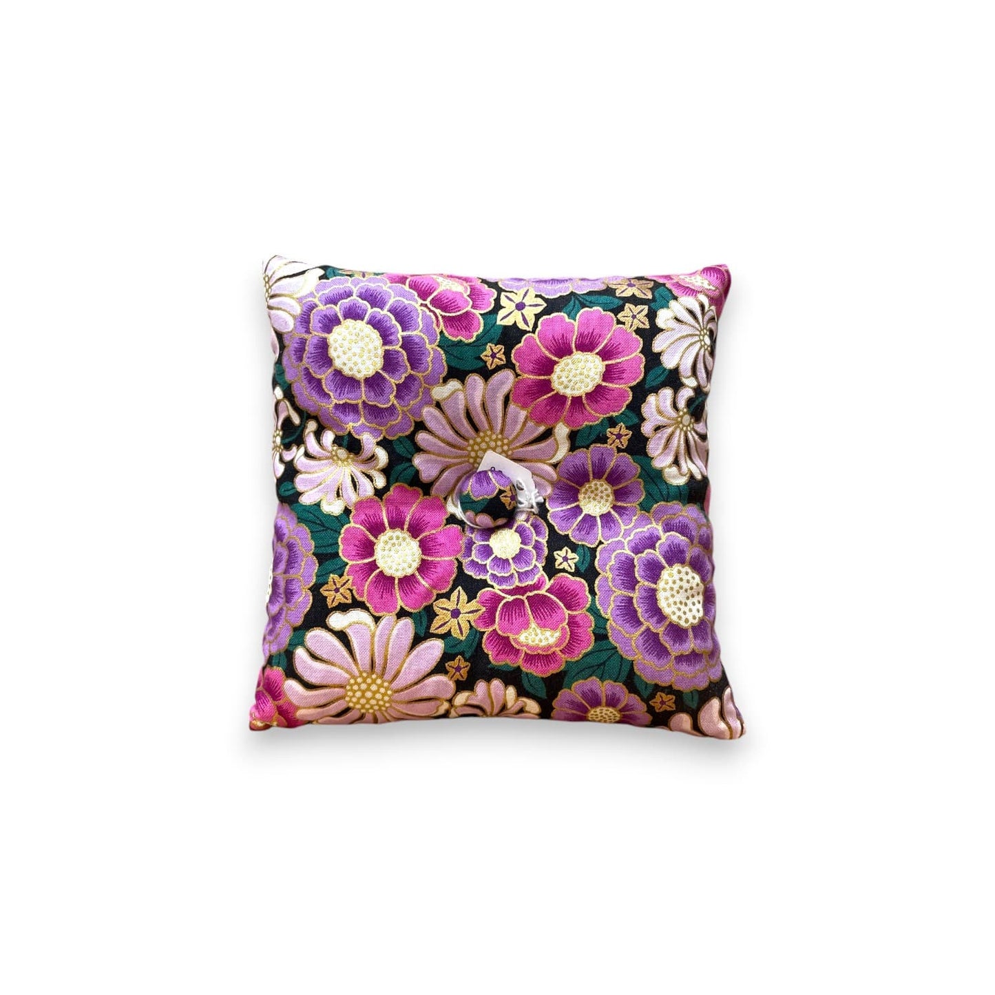 Coussin pour bol chantant – Motif fleurs roses et violettes en tissu traditionnel