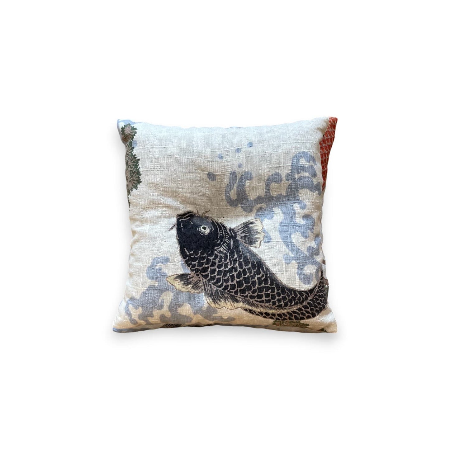 Coussin pour bol chantant – Carpe rouge & fond beige en tissu japonais