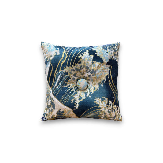 Coussin pour bol chantant – Vagues japonaises en tissu traditionnel
