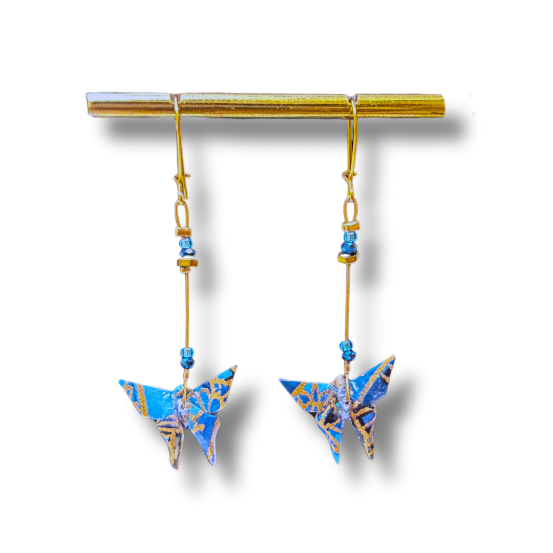 Boucles d'oreilles origami - papillon bleu
